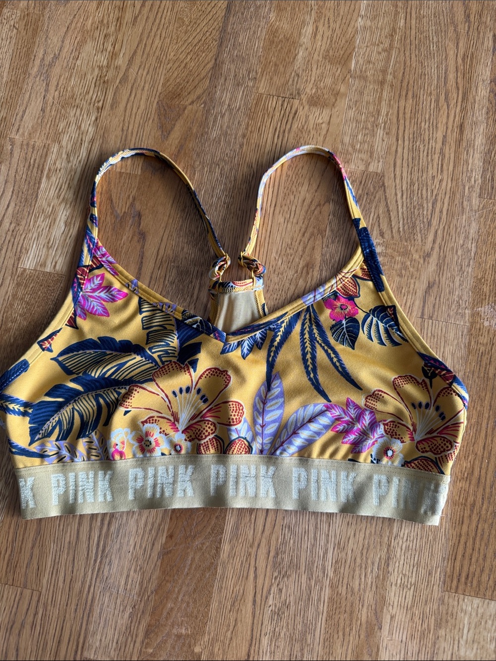 PINK Floral Sports Bralette in Yellow and Navy